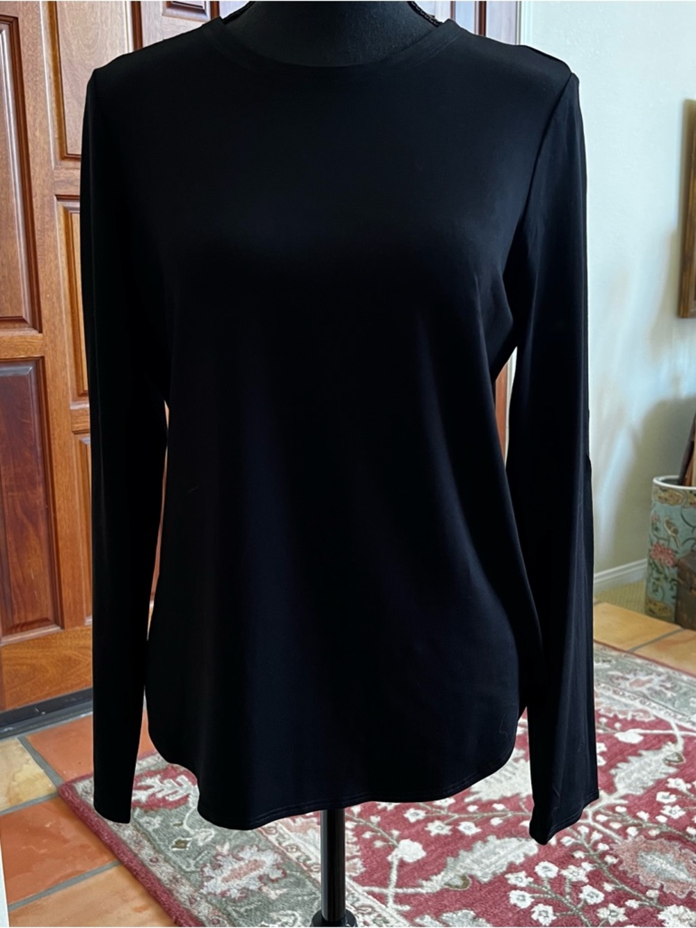 Eileen Fisher Top Women’s Long Sleeve Spandex Viscose Round Neck Tunic Black Med